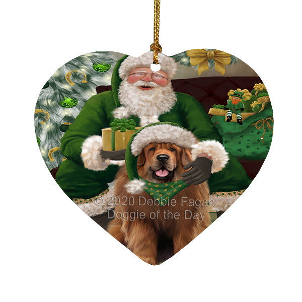 Christmas Irish Santa with Gift and Tibetan Mastiff Dog Heart Christmas Ornament RFPOR58316