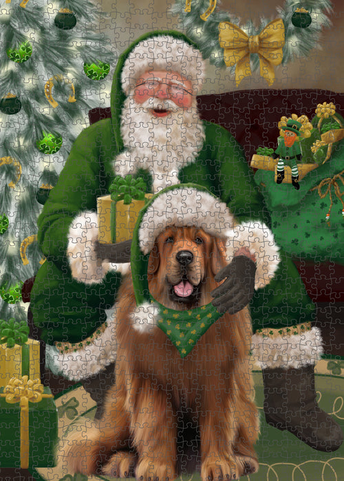 Christmas Irish Santa with Gift and Tibetan Mastiff Dog Puzzle with Photo Tin PUZL100596