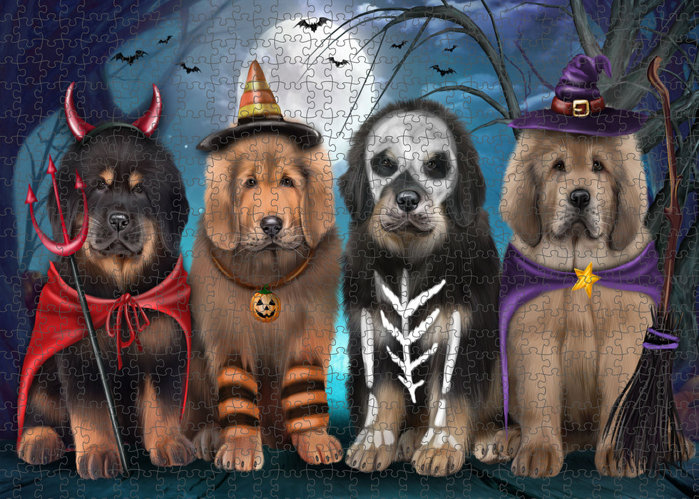 Happy Halloween Trick or Treat Tibetan Mastiff Dogs Portrait Jigsaw Puzzle for Adults Animal Interlocking Puzzle Game Unique Gift for Dog Lover's with Metal Tin Box