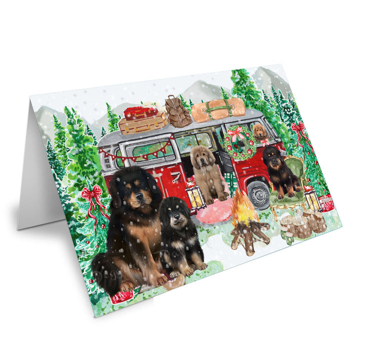Christmas Time Camping with Tibetan Mastiff Dogs Handmade Artwork Assorted Pets Greeting Cards and Note Cards with Envelopes for All Occasions and Holiday Seasons