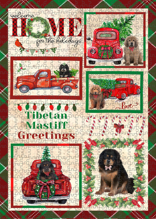 Welcome Home for Christmas Holidays Tibetan Mastiff Dogs Portrait Jigsaw Puzzle for Adults Animal Interlocking Puzzle Game Unique Gift for Dog Lover's with Metal Tin Box