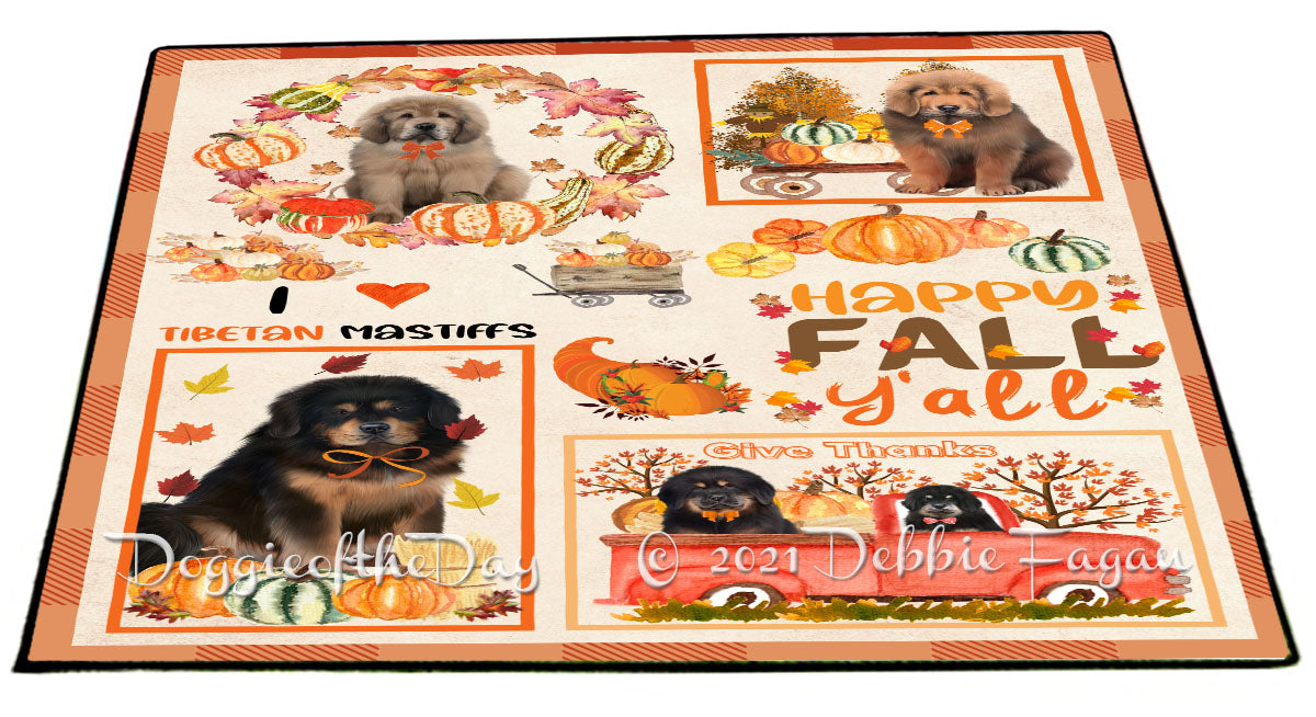 Happy Fall Y'all Pumpkin Tibetan Mastiff Dogs Indoor/Outdoor Welcome Floormat - Premium Quality Washable Anti-Slip Doormat Rug FLMS58774