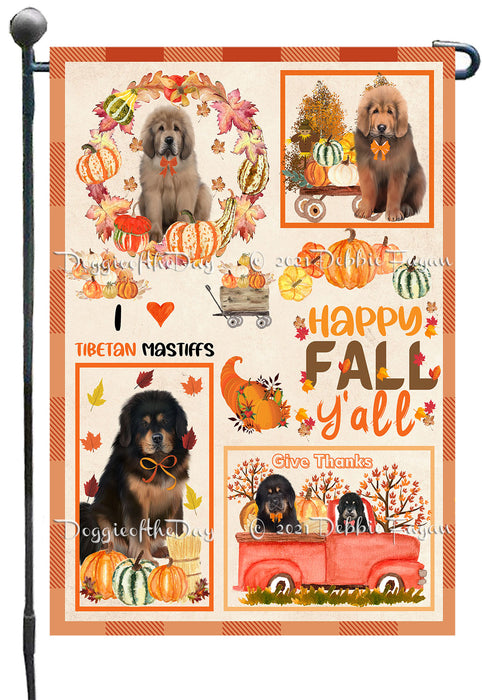 Happy Fall Y'all Pumpkin Tibetan Mastiff Dogs Garden Flags- Outdoor Double Sided Garden Yard Porch Lawn Spring Decorative Vertical Home Flags 12 1/2"w x 18"h