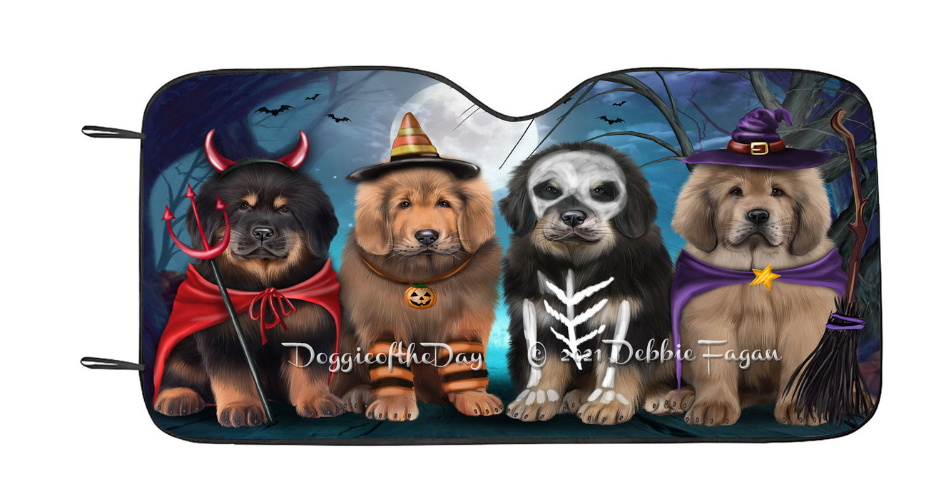 Happy Halloween Trick or Treat Tibetan Mastiff Dogs Car Sun Shade Cover Curtain