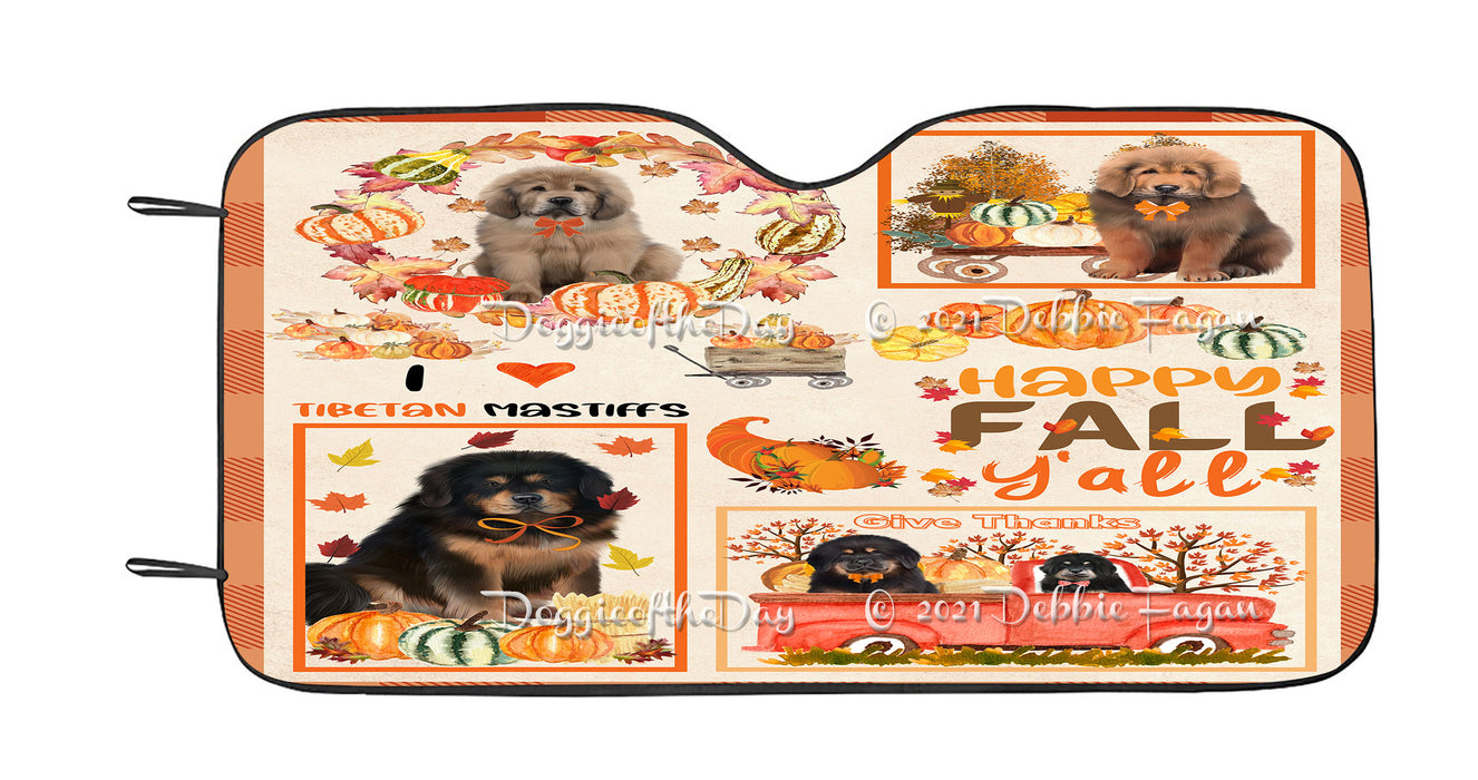 Happy Fall Y'all Pumpkin Tibetan Mastiff Dogs Car Sun Shade Cover Curtain