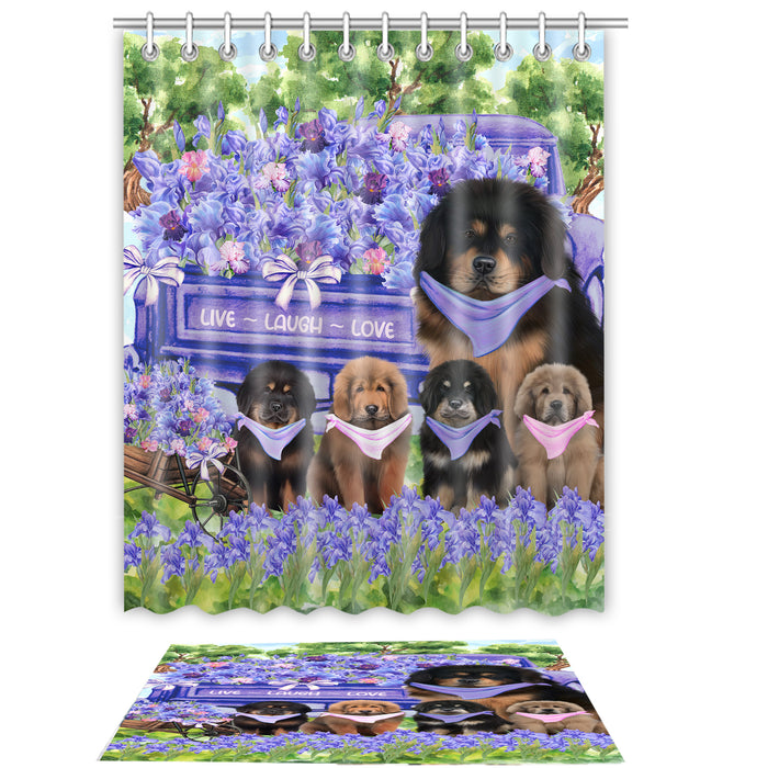 Tibetan Mastiff Shower Curtain & Bath Mat Set, Custom, Explore a Variety of Designs, Personalized, Curtains with hooks and Rug Bathroom Decor, Halloween Gift for Dog Lovers
