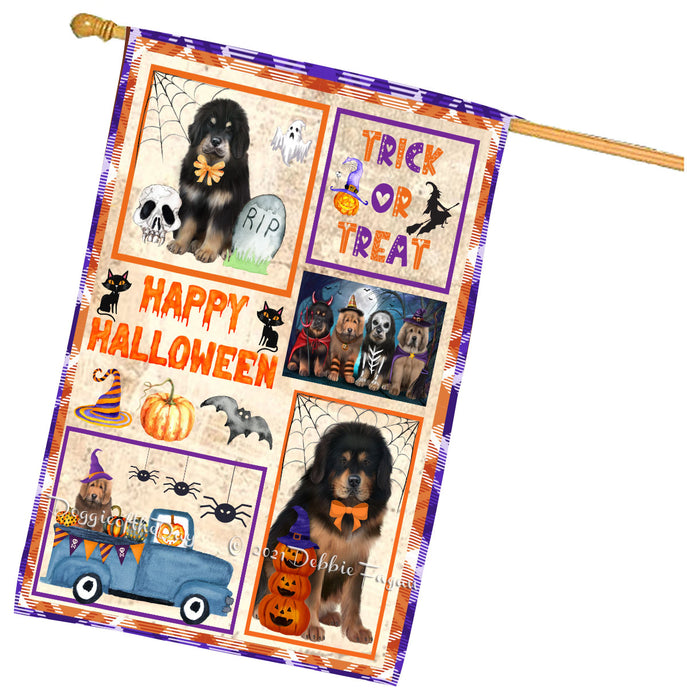 Happy Halloween Trick or Treat Tibetan Mastiff Dogs House Flag Outdoor Decorative Double Sided Pet Portrait Weather Resistant Premium Quality Animal Printed Home Decorative Flags 100% Polyester