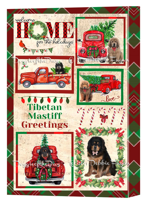 Welcome Home for Christmas Holidays Tibetan Mastiff Dogs Canvas Wall Art Decor - Premium Quality Canvas Wall Art for Living Room Bedroom Home Office Decor Ready to Hang CVS149957