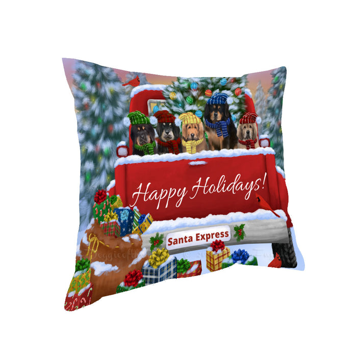 Christmas Red Truck Travlin Home for the Holidays Tibetan Mastiff Dogs Pillow with Top Quality High-Resolution Images - Ultra Soft Pet Pillows for Sleeping - Reversible & Comfort - Ideal Gift for Dog Lover - Cushion for Sofa Couch Bed - 100% Polyester