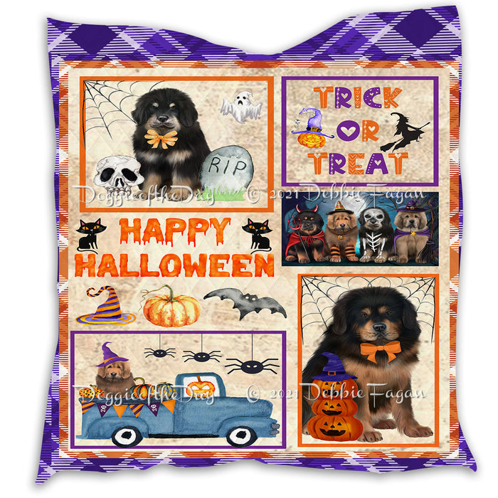 Happy Halloween Trick or Treat Pumpkin Tibetan Mastiff Dogs Lightweight Soft Bedspread Coverlet Bedding Quilt QUILT61131