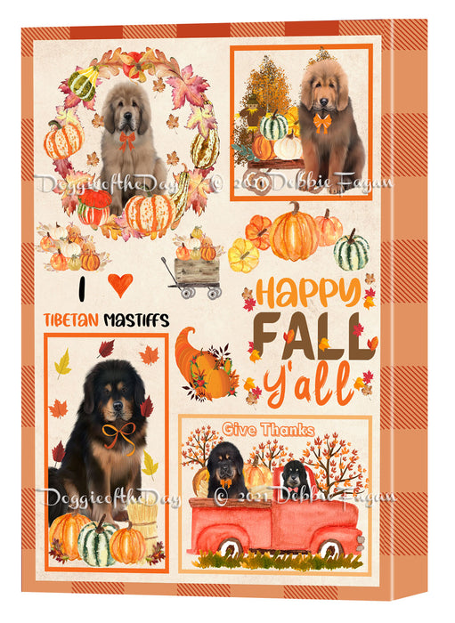 Happy Fall Y'all Pumpkin Tibetan Mastiff Dogs Canvas Wall Art - Premium Quality Ready to Hang Room Decor Wall Art Canvas - Unique Animal Printed Digital Painting for Decoration