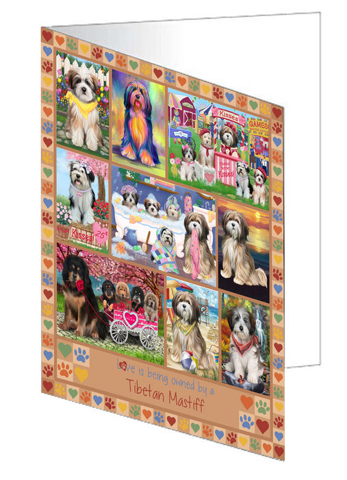 Love is Being Owned Tibetan Mastiff Dog Beige Handmade Artwork Assorted Pets Greeting Cards and Note Cards with Envelopes for All Occasions and Holiday Seasons GCD77510