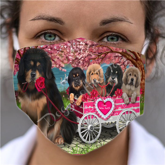 I Love Tibetan Mastiff Dogs in a Cart Face Mask FM48190
