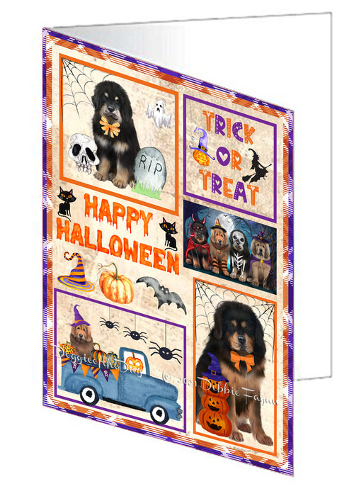 Happy Halloween Trick or Treat Tibetan Mastiff Dogs Handmade Artwork Assorted Pets Greeting Cards and Note Cards with Envelopes for All Occasions and Holiday Seasons GCD76637