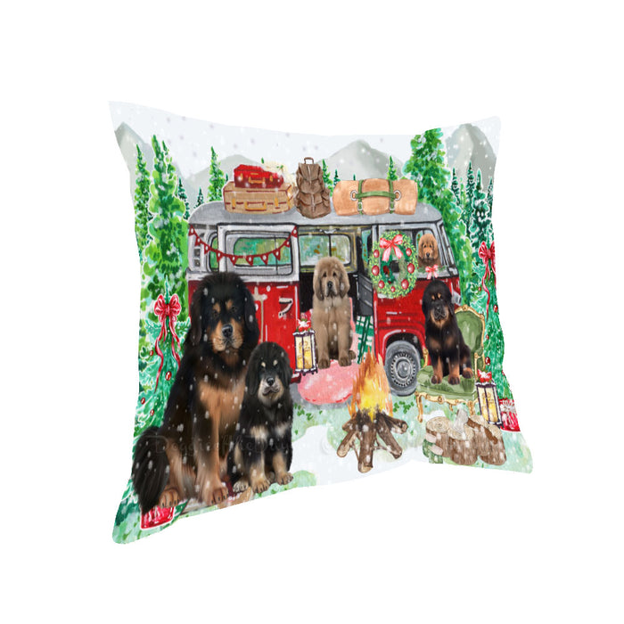 Christmas Time Camping with Tibetan Mastiff Dogs Pillow with Top Quality High-Resolution Images - Ultra Soft Pet Pillows for Sleeping - Reversible & Comfort - Ideal Gift for Dog Lover - Cushion for Sofa Couch Bed - 100% Polyester
