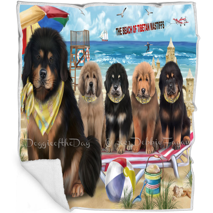 Pet Friendly Beach Tibetan Mastiffs Dog Blanket BLNKT105114