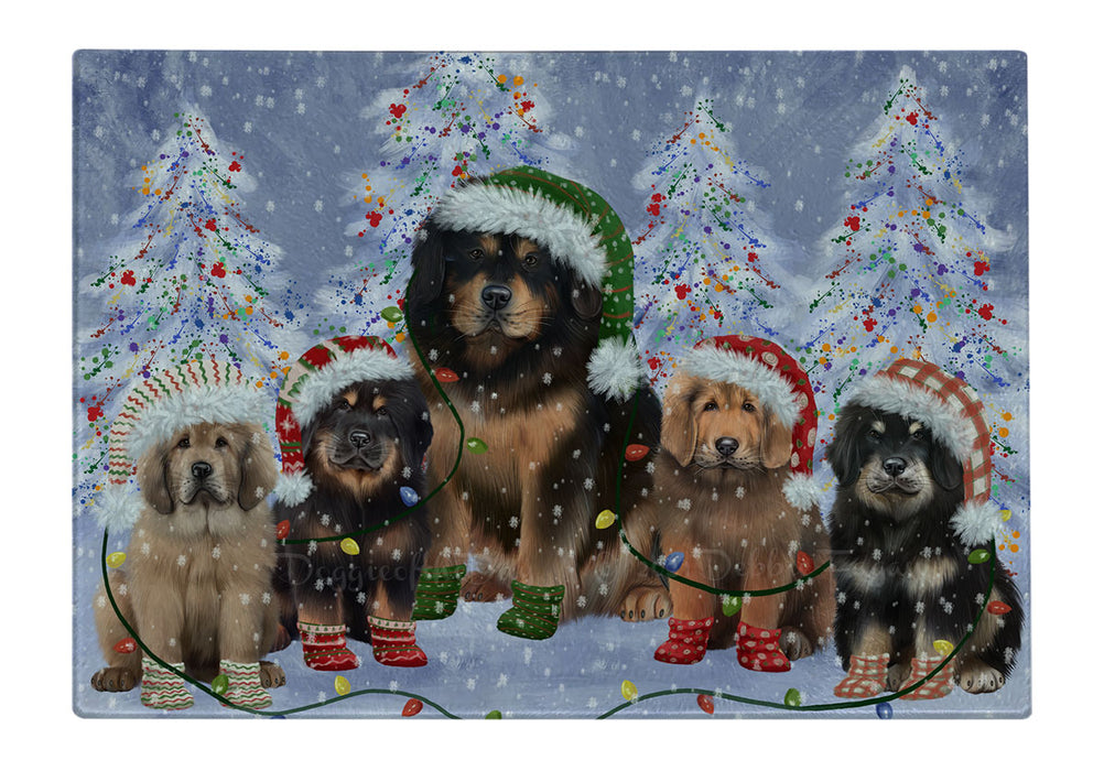 Christmas Lights and Tibetan Mastiff Dogs Cutting Board - For Kitchen - Scratch & Stain Resistant - Designed To Stay In Place - Easy To Clean By Hand - Perfect for Chopping Meats, Vegetables