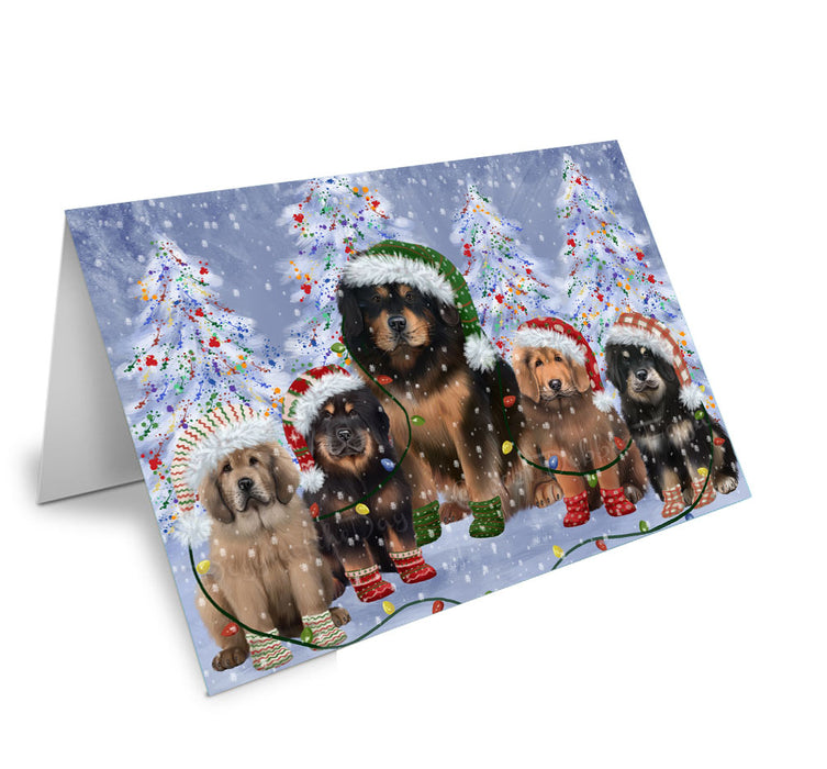 Christmas Lights and Tibetan Mastiff Dogs Handmade Artwork Assorted Pets Greeting Cards and Note Cards with Envelopes for All Occasions and Holiday Seasons