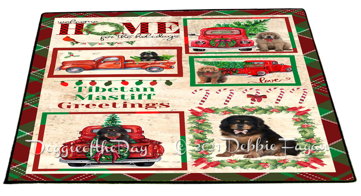 Welcome Home for Christmas Holidays Tibetan Mastiff Dogs Indoor/Outdoor Welcome Floormat - Premium Quality Washable Anti-Slip Doormat Rug FLMS57910