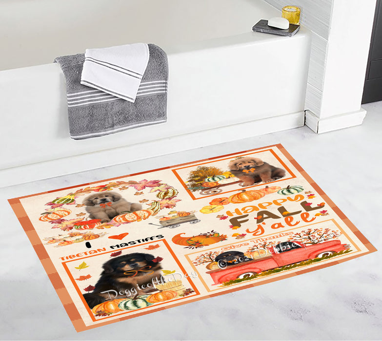 Happy Fall Y'all Pumpkin Tibetan Mastiff Dogs Bathroom Rugs with Non Slip Soft Bath Mat for Tub BRUG55333