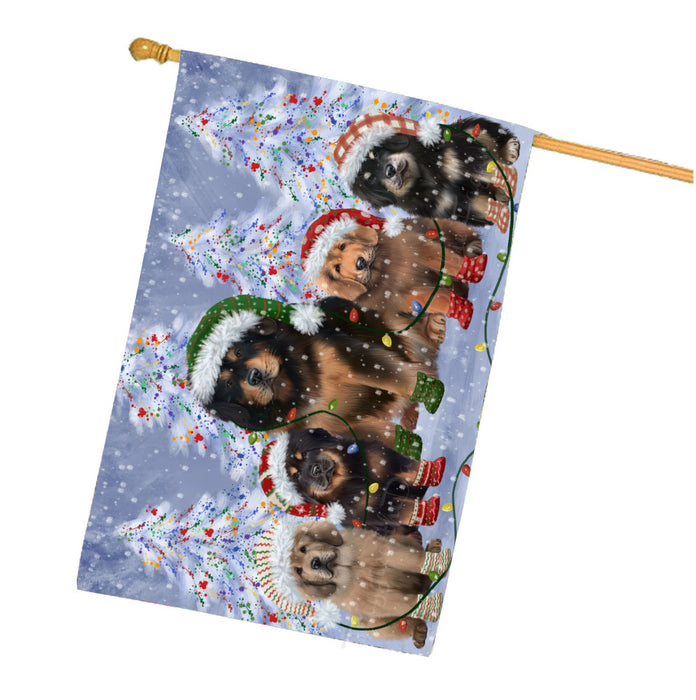 Christmas Lights and Tibetan Mastiff Dogs House Flag Outdoor Decorative Double Sided Pet Portrait Weather Resistant Premium Quality Animal Printed Home Decorative Flags 100% Polyester