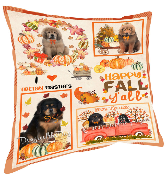Happy Fall Y'all Pumpkin Tibetan Mastiff Dogs Pillow with Top Quality High-Resolution Images - Ultra Soft Pet Pillows for Sleeping - Reversible & Comfort - Ideal Gift for Dog Lover - Cushion for Sofa Couch Bed - 100% Polyester