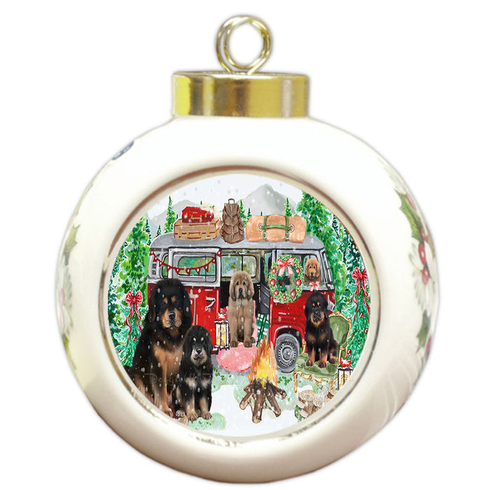 Christmas Time Camping with Tibetan Mastiff Dogs Round Ball Christmas Ornament Pet Decorative Hanging Ornaments for Christmas X-mas Tree Decorations - 3" Round Ceramic Ornament