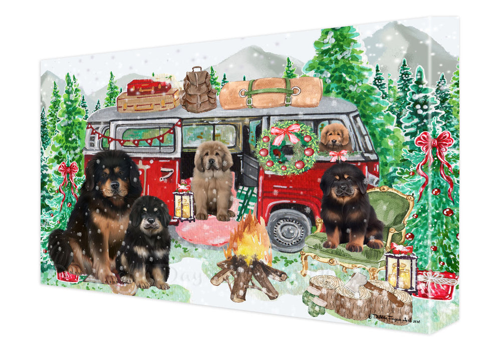 Christmas Time Camping with Tibetan Mastiff Dogs Canvas Wall Art - Premium Quality Ready to Hang Room Decor Wall Art Canvas - Unique Animal Printed Digital Painting for Decoration