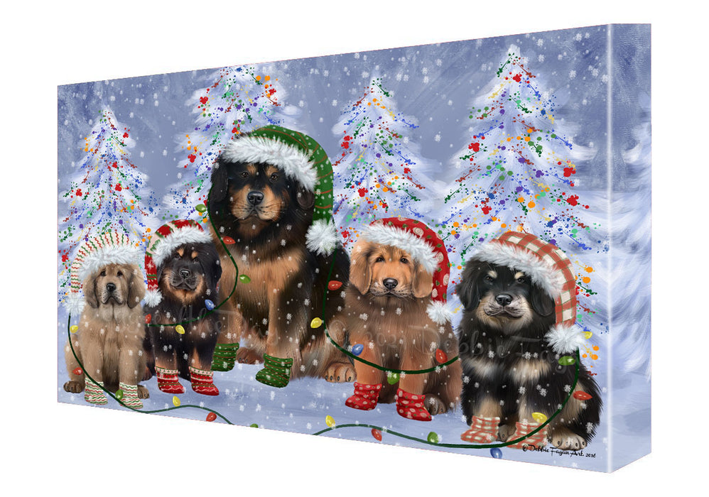 Christmas Lights and Tibetan Mastiff Dogs Canvas Wall Art - Premium Quality Ready to Hang Room Decor Wall Art Canvas - Unique Animal Printed Digital Painting for Decoration