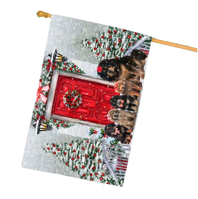 Christmas Holiday Welcome Tibetan Mastiff Dogs House Flag Outdoor Decorative Double Sided Pet Portrait Weather Resistant Premium Quality Animal Printed Home Decorative Flags 100% Polyester