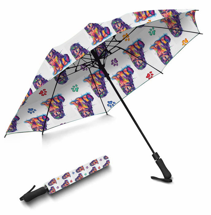 Watercolor Mini Tibetan Mastiff DogsSemi-Automatic Foldable Umbrella