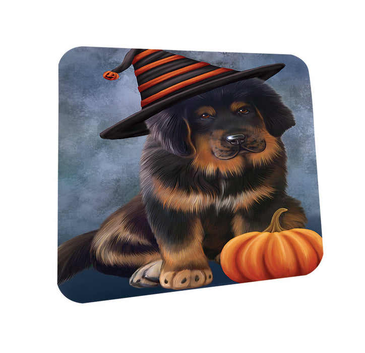 Happy Halloween Tibetan Mastiff Dog Wearing Witch Hat with Pumpkin Coasters Set of 4 CST54782