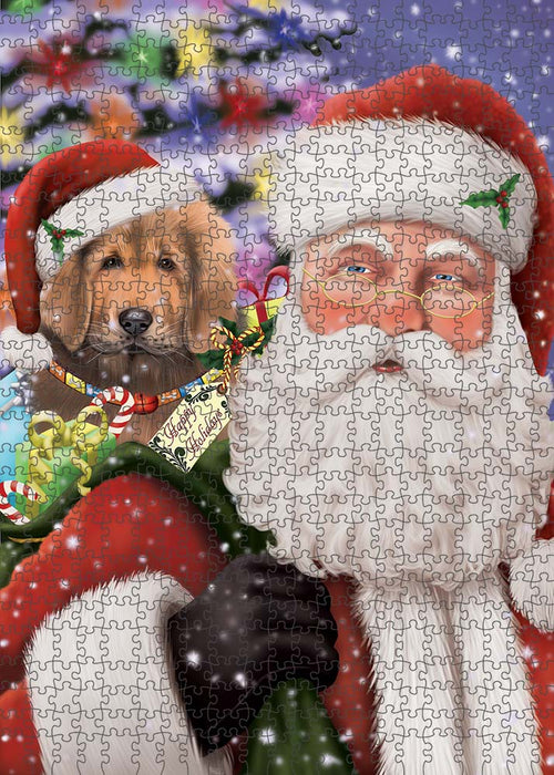 Santa Carrying Tibetan Mastiff Dog and Christmas Presents Puzzle with Photo Tin PUZL90368