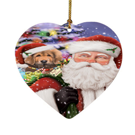 Santa Carrying Tibetan Mastiff Dog and Christmas Presents Heart Christmas Ornament HPOR55897