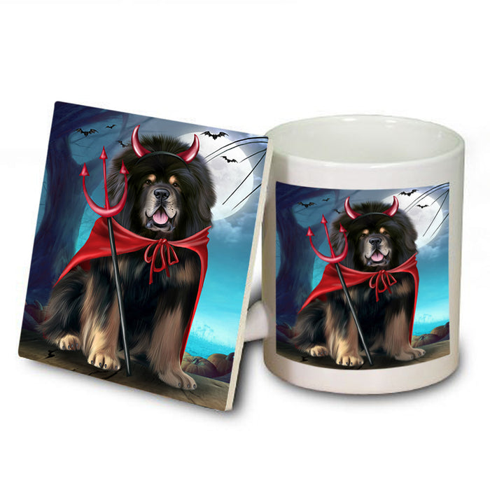 Happy Halloween Trick or Treat Tibetan Mastiff Dog Mug and Coaster Set MUC54528