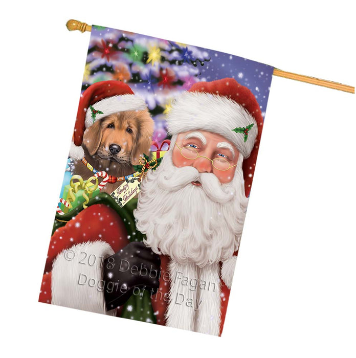 Santa Carrying Tibetan Mastiff Dog and Christmas Presents House Flag FLG55970