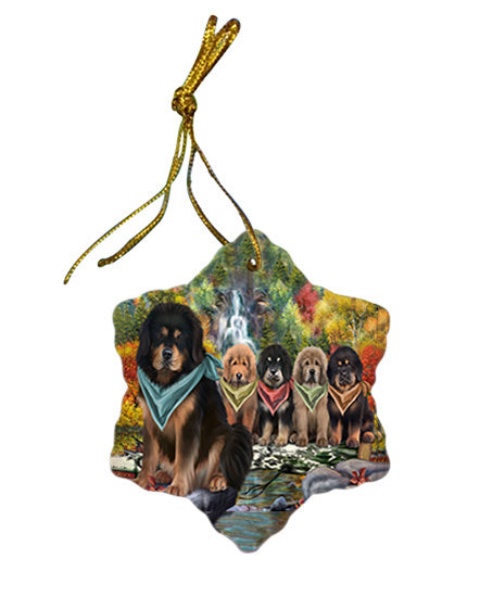 Scenic Waterfall Tibetan Mastiffs Dog Star Porcelain Ornament SPOR54813