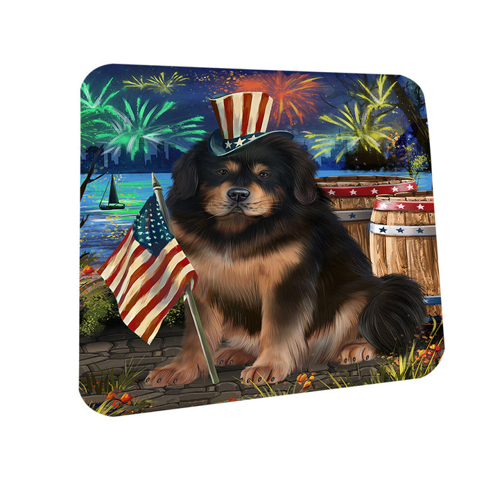 4th of July Independence Day Firework Tibetan Mastiff Dog Coasters Set of 4 CST54049