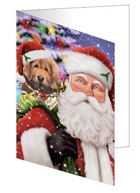 Santa Carrying Tibetan Mastiff Dog and Christmas Presents Handmade Artwork Assorted Pets Greeting Cards and Note Cards with Envelopes for All Occasions and Holiday Seasons GCD71138