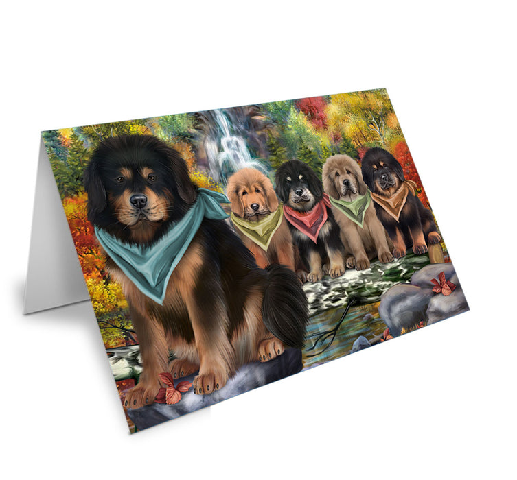 Scenic Waterfall Tibetan Mastiffs Dog Handmade Artwork Assorted Pets Greeting Cards and Note Cards with Envelopes for All Occasions and Holiday Seasons GCD68495
