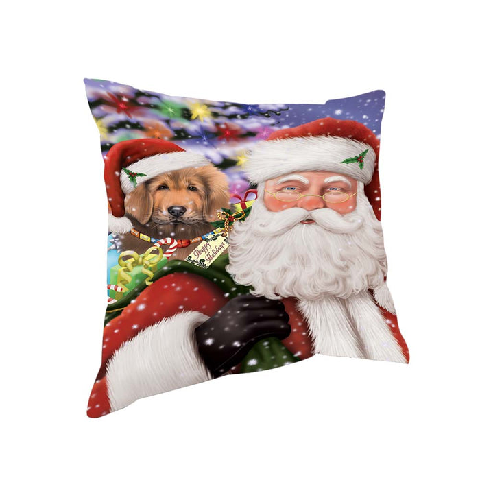 Santa Carrying Tibetan Mastiff Dog and Christmas Presents Pillow PIL71092