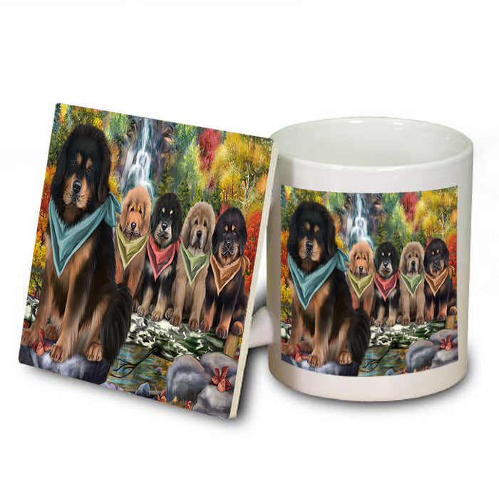 Scenic Waterfall Tibetan Mastiffs Dog Mug and Coaster Set MUC54686