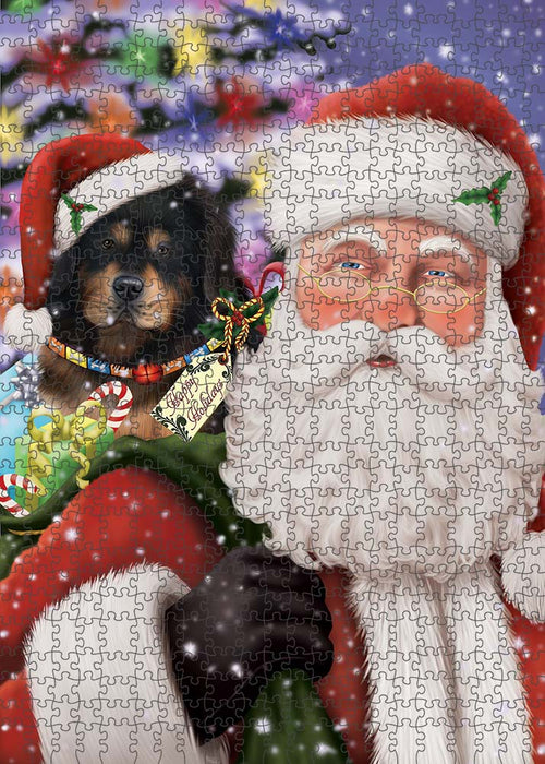 Santa Carrying Tibetan Mastiff Dog and Christmas Presents Puzzle with Photo Tin PUZL90372