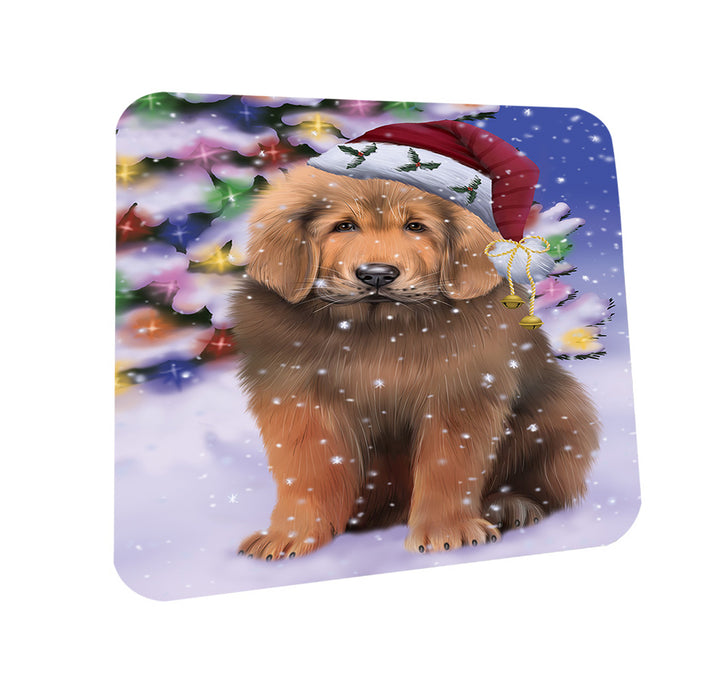 Winterland Wonderland Tibetan Mastiff Dog In Christmas Holiday Scenic Background Coasters Set of 4 CST55696