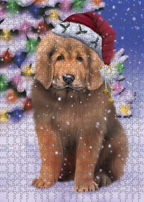 Winterland Wonderland Tibetan Mastiff Dog In Christmas Holiday Scenic Background Puzzle with Photo Tin PUZL91156