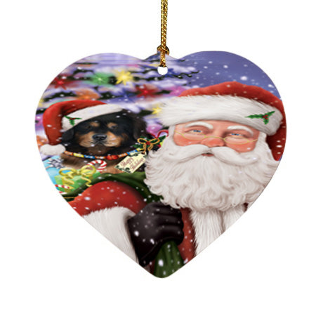 Santa Carrying Tibetan Mastiff Dog and Christmas Presents Heart Christmas Ornament HPOR55898