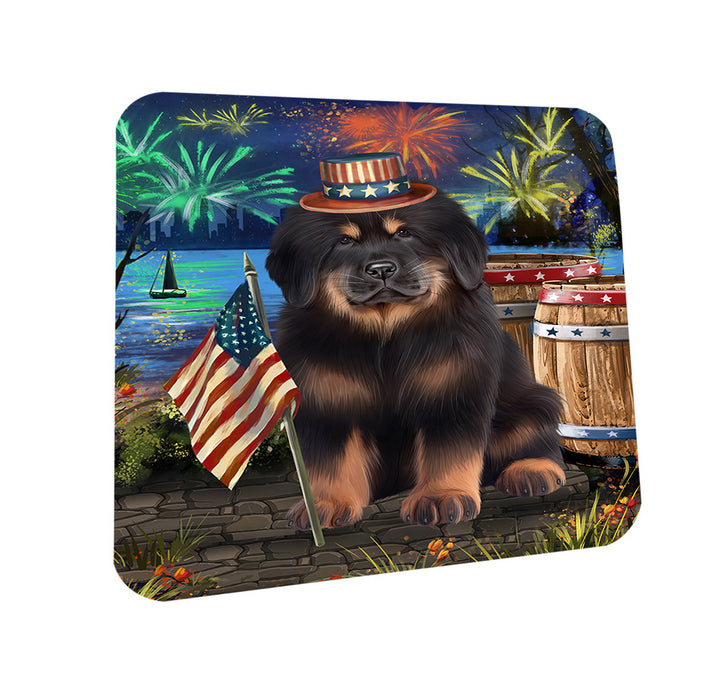 4th of July Independence Day Firework Tibetan Mastiff Dog Coasters Set of 4 CST54050