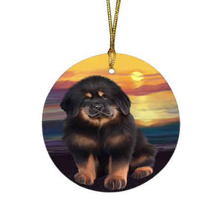 Tibetan Mastiff Dog Round Flat Christmas Ornament RFPOR54764
