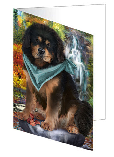 Scenic Waterfall Tibetan Mastiff Dog Handmade Artwork Assorted Pets Greeting Cards and Note Cards with Envelopes for All Occasions and Holiday Seasons GCD68498