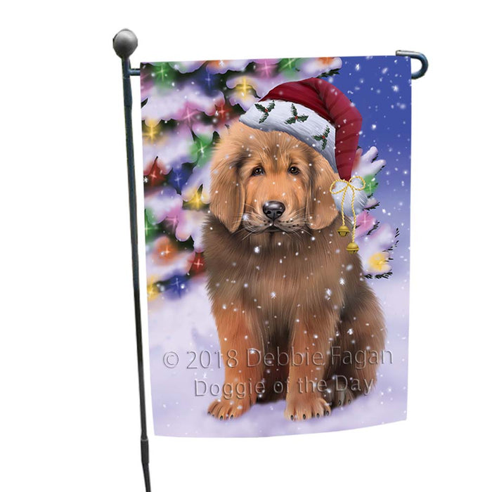Winterland Wonderland Tibetan Mastiff Dog In Christmas Holiday Scenic Background Garden Flag GFLG56031
